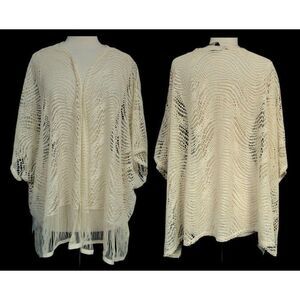 Melissa Page Woman Artsy Oversized Ivory Lacy Open Front Topper Jacket 1X NEW